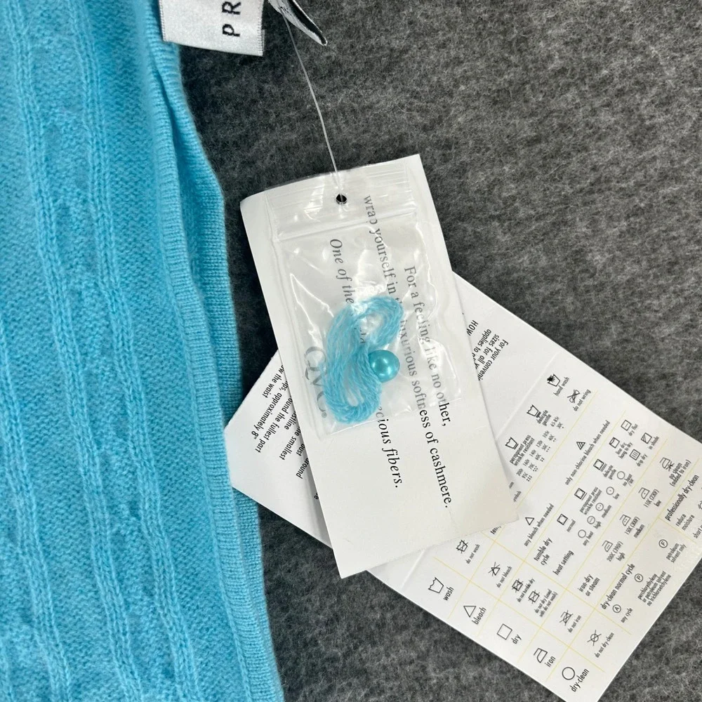 Precious Fibers 100% Cashmere Cable Knit Wrap Scarf Turquoise Blue One Size NWT